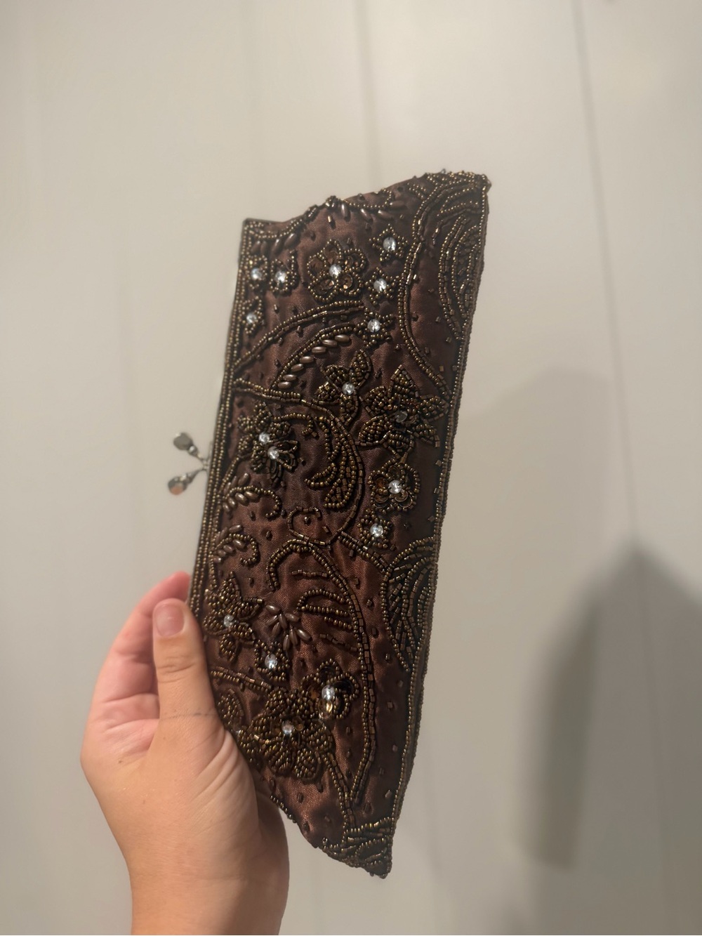 Embellished Brown Beaded Evening Clutch - Picture 3 of 7